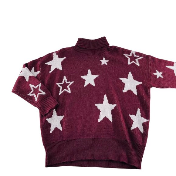 Star Patterned Burgundy & White Knit Sweater Annabelle S/M - Picture 1 of 5